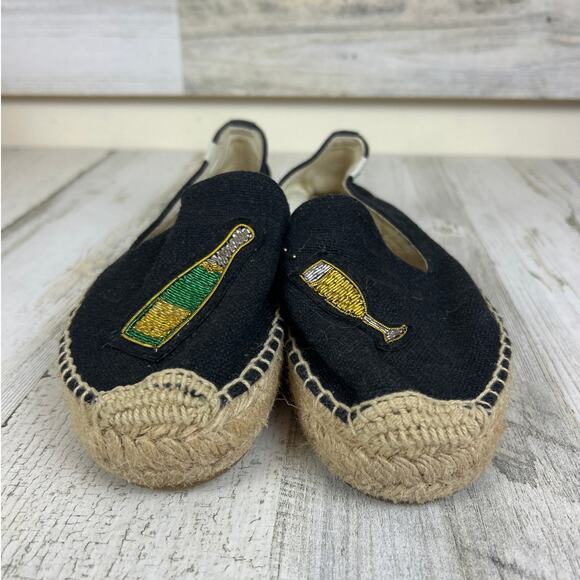 Saludos Womens 7 Black Cheers Champagne Bottle Glass Flats Slip On Espadrille - Picture 4 of 8